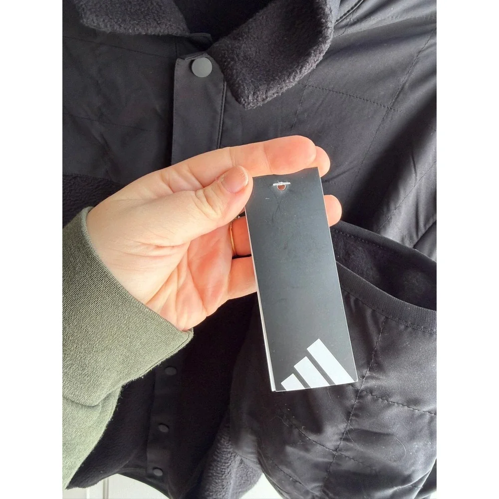 Adidas‎ NEW Men's Black Snap Button Up Fleece Quilted Shearling Jacket Large